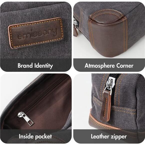 Men's Toiletry Bag, Leather and Canvas Travel Toiletry Bag, Dopp Kit for Men - Picture 6 of 6